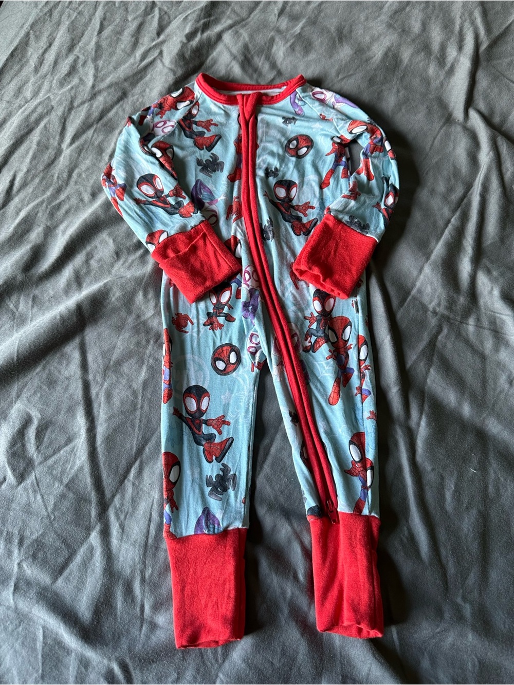 Little Sleepies Tiny Webs Spider-Man One-Piece Pajama - Light Blue & Red